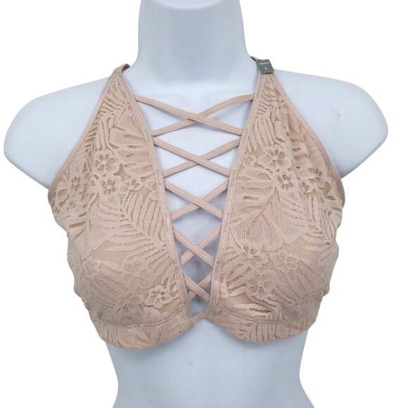 Victoria's Secret Pink Lace Bralette Women L Pink Boho Romantic Feminine Boudoir - Picture 1 of 14